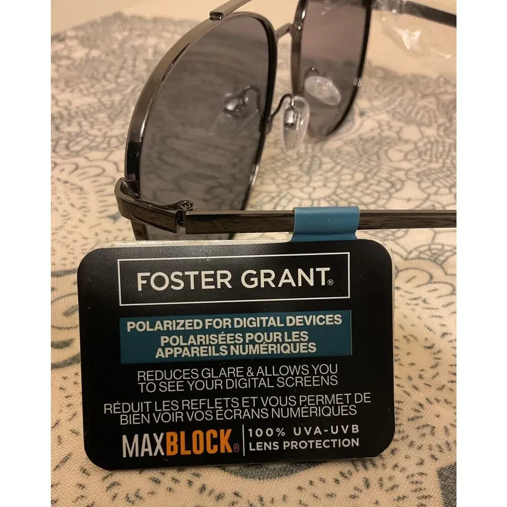 NWT Foster Grant Polarized Maxblock Sunglasses GRAY Aviator Maxblock